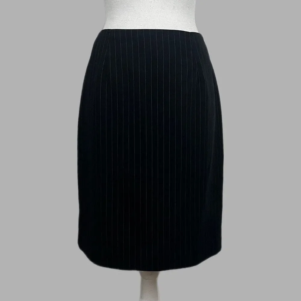 Geoffrey Beene Women's Black Pinstripe Pencil Skirt Size 8 Knee Length Lined